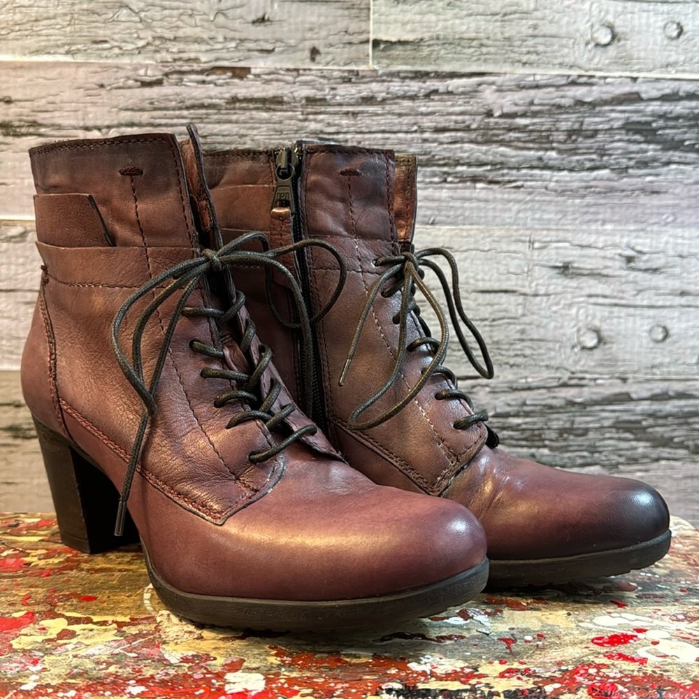 Mjus Purple Brown Leather Heel Boots Size 38 - Picture 2 of 16